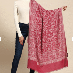 Pashmkala – Women Pink and White Kashmiri Embroidery Shawl