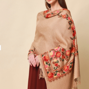Pashmkala Women Beige Aari Embroidery Shawl