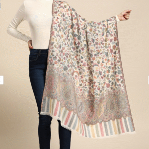 Pashmkala White Woolen Kashmiri Kani Shawl