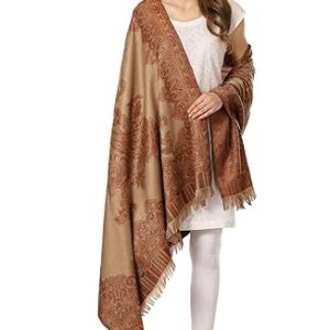 Pashmkala Women Kashmiri Jamawar Shawl, Jacquard palla, Warm and soft, Faux Pashmina