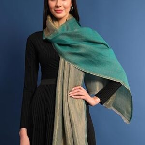 Pashmkala Women Zarish Reversible Zari<br> Moonlight Fine WoolStole, Shawl, Scarf, Heritage <br>Kashmiri Pashmina Stole, Evening Wrap (Size 28X80 inches)