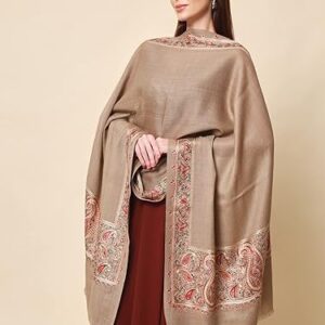 Pashmkala Women’s 100% Pure Wool Nalki Embroidered Stole,<br> Shawl and Wrap| Woolmark Certified Fabric Base| <br>Evening Wraps for Women| <br>Women Shawl Wrap Scarf Pashmina (Size 71X203 cm)