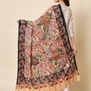Pashmkala Women 100% Pure Wool Fabric Kalamkari Embroidered Shawl,<br> Fabric Base|Heritage Kashmiri Pashmina(Size: 101 X 203 Cms)