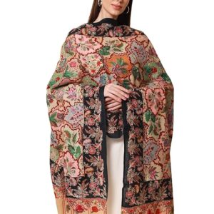 Pashmkala Women 100% Pure Wool Fabric Kalamkari Embroidered Shawl,<br> Fabric Base|Heritage Kashmiri Pashmina(Size: 101 X 203 Cms)