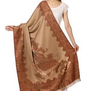 Pashmkala Women Kashmiri Jamawar Shawl, Jacquard palla, Warm and soft, Faux Pashmina