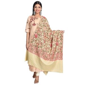 Pashmkala Women Women’s Kashmiri Wool Blended Shawl Embroidered by Kashmiri Artisans, (Large Size – 40 x 80 Inches)