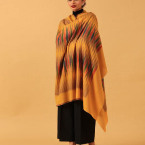Pashmkala Women Ikat Wool Shawl – Honey Mustard