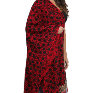 Pashmkala Women Red And Black Embroidered Flower and Roses on Border Wool Phulkari Stole